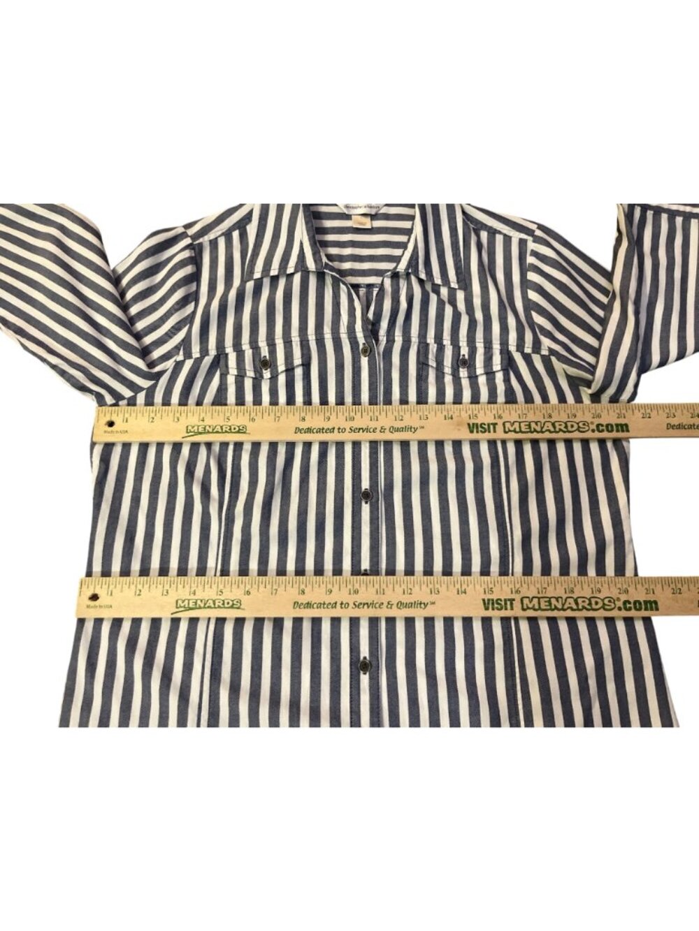 Christopher & Banks Womens L Used Blue White Striped Cotton Shirt - Picture 9 of 12
